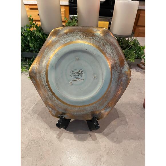 Vintage Stangl Pottery 4061 Ruffled Gold/Aqua large Candy Dish 8x8x1.75” USA - Picture 4 of 7